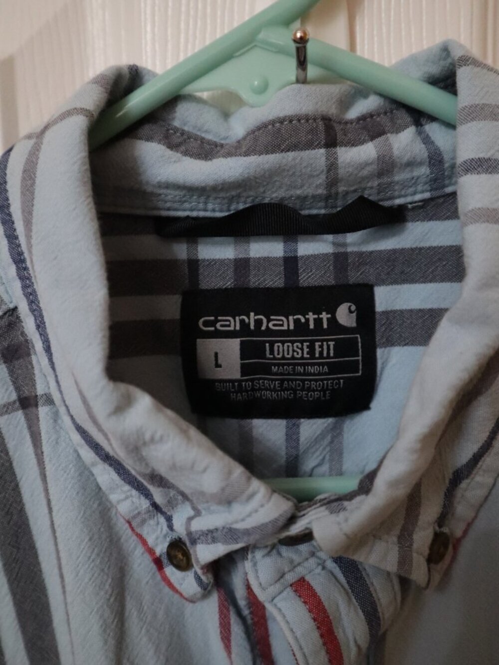 Carhartt Shirt Mens Sz Large Loose Fit Blue Plaid Short Sleeve Casual 105175 H51 - Picture 3 of 8